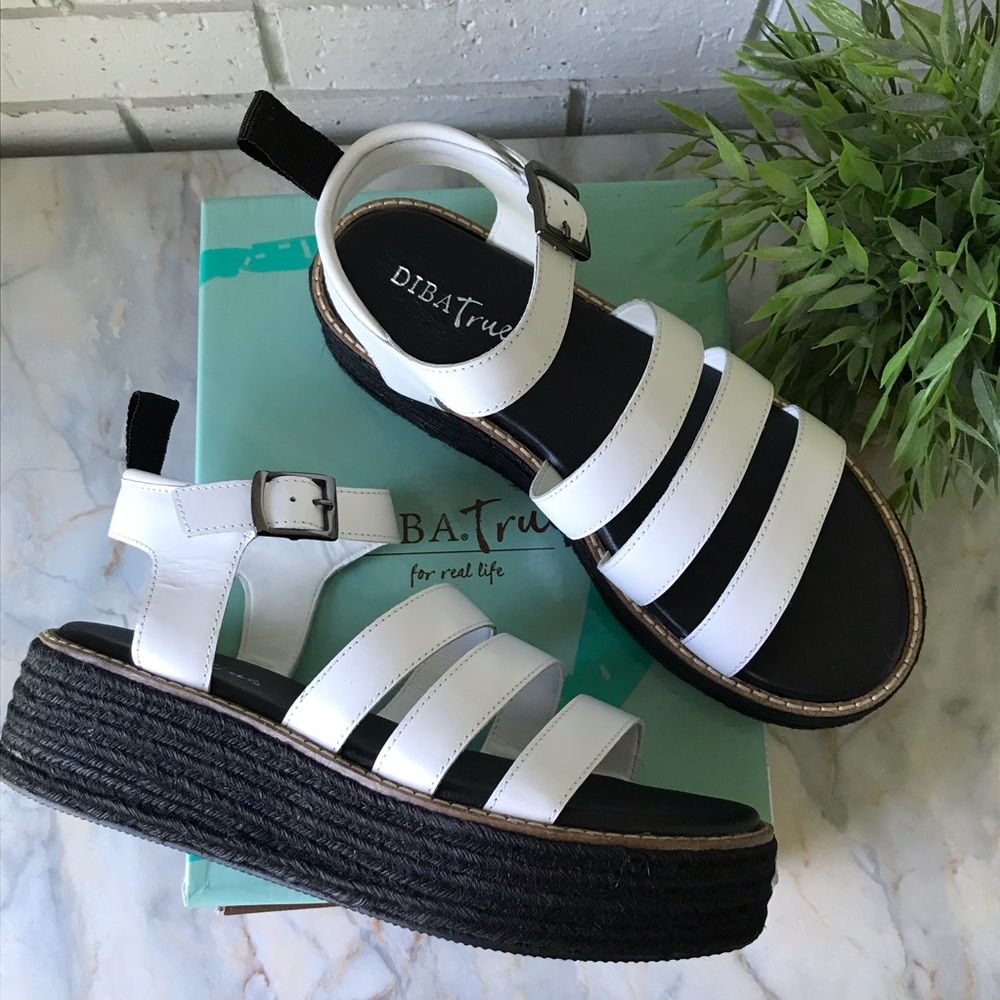 White Leather Platform Sandals Decide So Diba True Sz 7 New